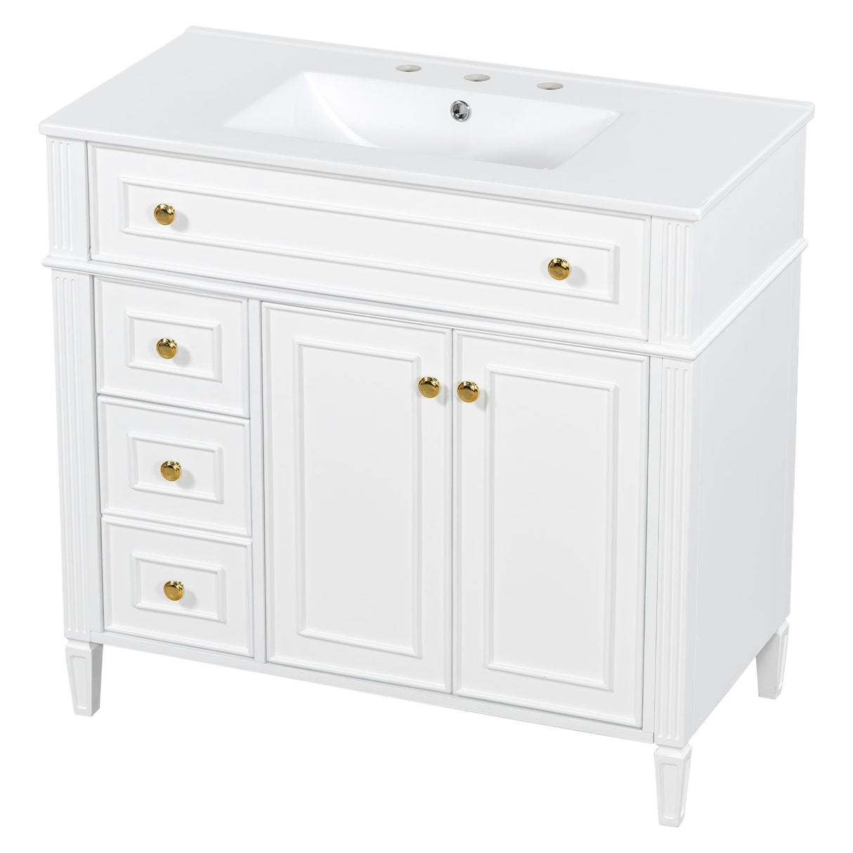 Bathroom Vanity With Sink, 3 Drawers & 2 Doors