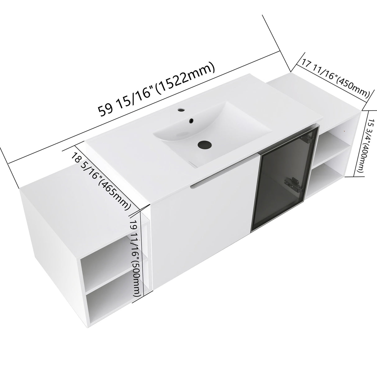 Wall Mounted Bathroom Vanity With Sink, Cabinet & Half Door