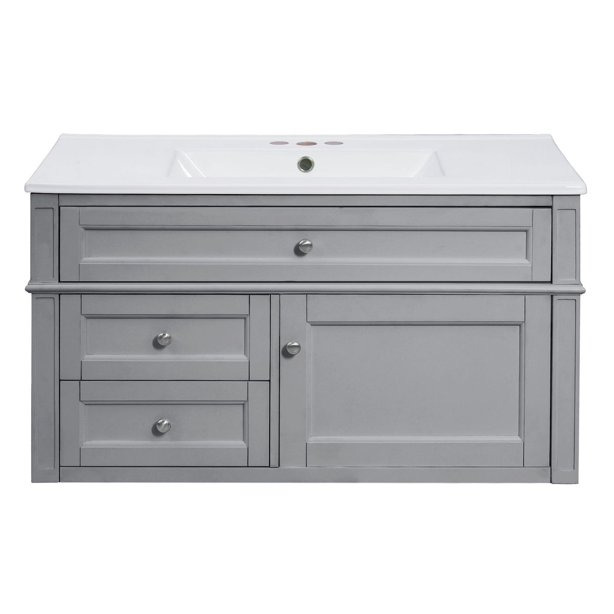 Modern Wall Mounted Floating Cabinet With Double Drawer And Sink