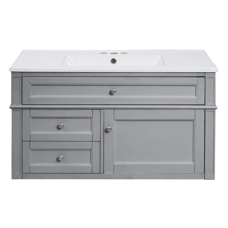 Modern Wall Mounted Floating Cabinet With Double Drawer And Sink