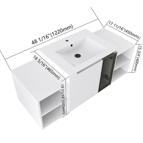 Wall Mounted Bathroom Vanity With Sink, Cabinet & Half Door