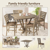 5 Pieces Set Counter Table Set Square Counter Table Solid Wood Modern Farmhouse Rustic Look Distressed Look - Grayish Brown