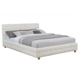 Modern Platform Bed With Upholstered Grid-Patterned Headboard