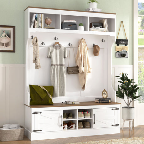 Farmhouse Hall Tree With Bench And Shoe Storage