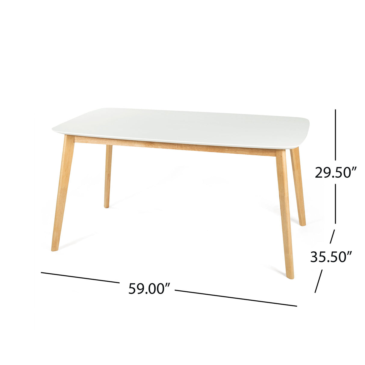 Dining Table With Splayed Rubberwood Legs & Faux Wood Tabletop, - White Oak