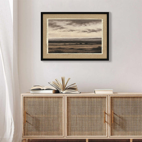 Vintage Landscape Large Framed Wall Art, Nature Wilderness Scenery Paintings Decor Aesthetic - Ember Black / Linen Sesame