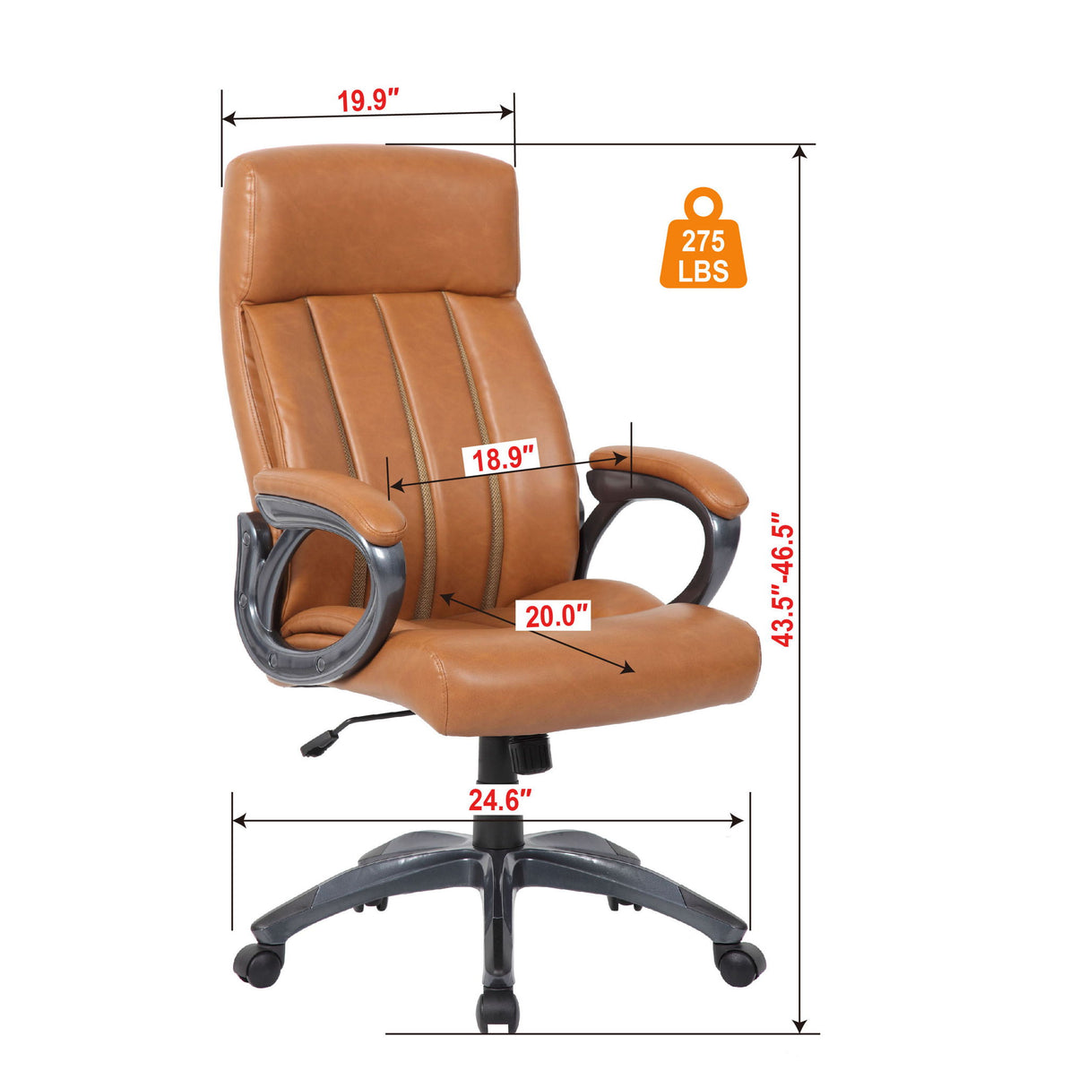 Executive Office Chair, Height Adjustable, Swivel With Padded Armrest & 5 Point Base - Antique Brown
