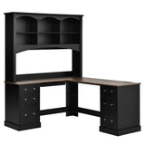 Space Saving L-Shaped Computer Desk With Keyboard Tray & Charging Stations