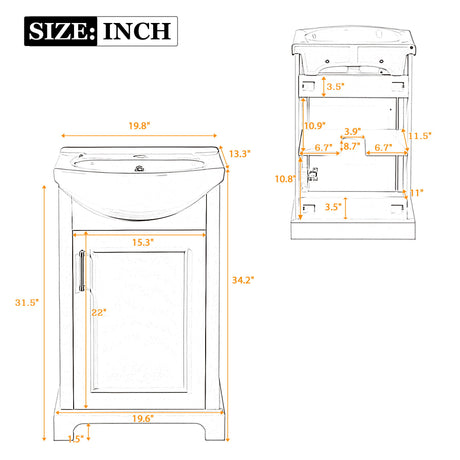 20" Bathroom Vanity With Bulged Sink, Freestanding Single Vanity Set, Soft Close Door