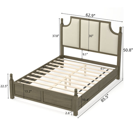 Farmhouse Platform Bed Frame & Tall Upholstered Headboard