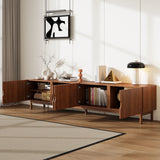 TV Stand With Legs, Media Console, 4 Cabinets For Living Room - Natural Wood