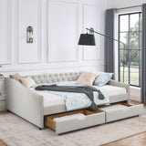Upholstered Tufted Daybed With Drawers, Waved Arms