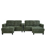 Modern Sectional Sofa U-Shaped With Movable Ottomans, tooth Speakers, LED Lights And Modular Storage