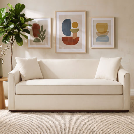 3 Seater Sofa With Wrap Around Armrests And Throw Pillows, For Living Room - Oatmeal