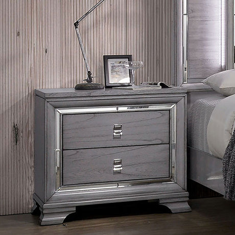 Nightstand With Mirror Trim - Light Gray
