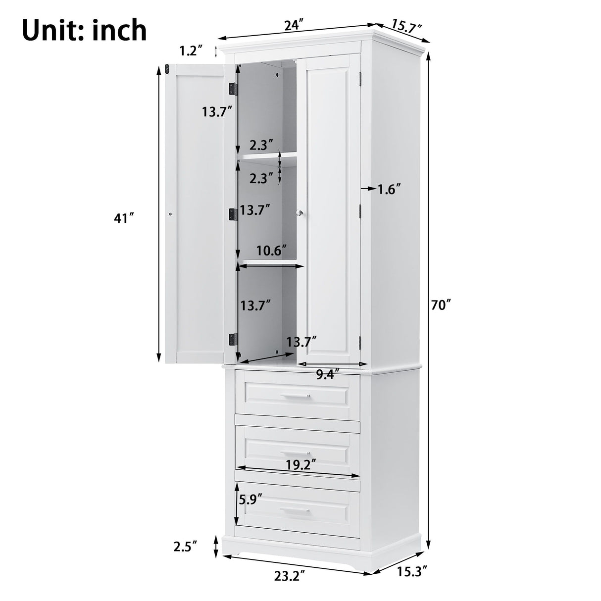 Tall Storage Cabinet With 3 Drawers For Bathroom