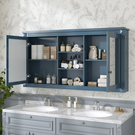 Modern Wall-Mount 2 In 1 Mirror Cabinet With Adjustable Shelves, Soft-Closing Hinges