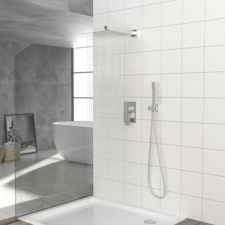 10" Square Dual Shower Head System Wall Mounted With Rough In Valve Modern Bathroom Fixture