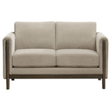 Fisher - Upholstered Panel Arm Loveseat - Taupe