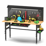 Adjustable Height Workbench, Includes Drawers, Power Outlet, LED Light, Wheels Or Leveling Feet - Black