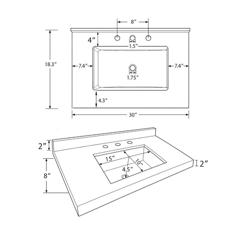 Basin Sink, 0.6" Ultra Thin Profile, Triple Faucet Holes, Sink Only