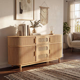 Fluted Sideboard Buffet Cabinet With Sliding Doors And Adjustable Shelves