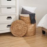 Ludmilla - Round Tall Laundry Hamper With Lid, Removable Liner - Light Brown