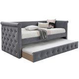 Contemporary Button Tufted Daybed With Slat Trundle