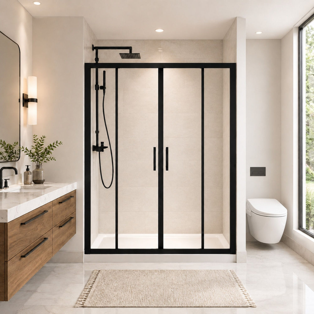 Double Framed Sliding Shower Door - Matte Black