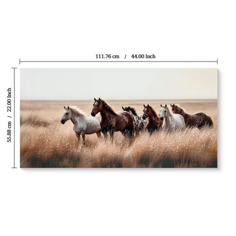 Horses Wall Art Decor, Western Farm Equine Canvas Picture Wild Animals Walking For Living Room - Brown / Cottage White