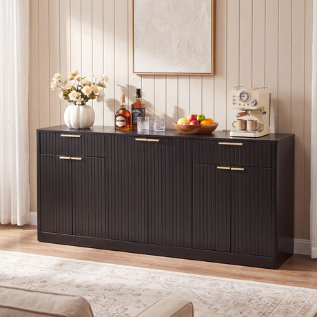 Large Fluted Buffet Sideboard, Wine Bar Storage Cabinet With 6 Doors & 2 Drawers