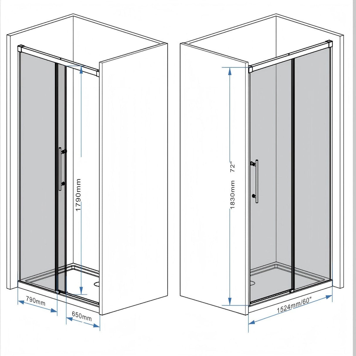 Frameless Single Sliding Shower Door With Handle