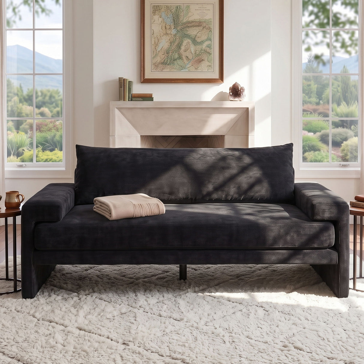 Upholstered 3 Seater Sofa With Wide Armrests