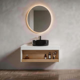 Floating Bathroom Vanity With Vessel Sink With Open Shelf Storage