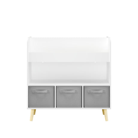 Bookshelf With 3 Bins, Storage Shelf For Toys And Books