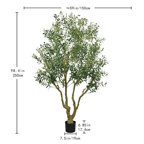 Artificial Olive Tree Large With Trunk, Indoor / Outdoor Decorative Plant For Living Room - Green