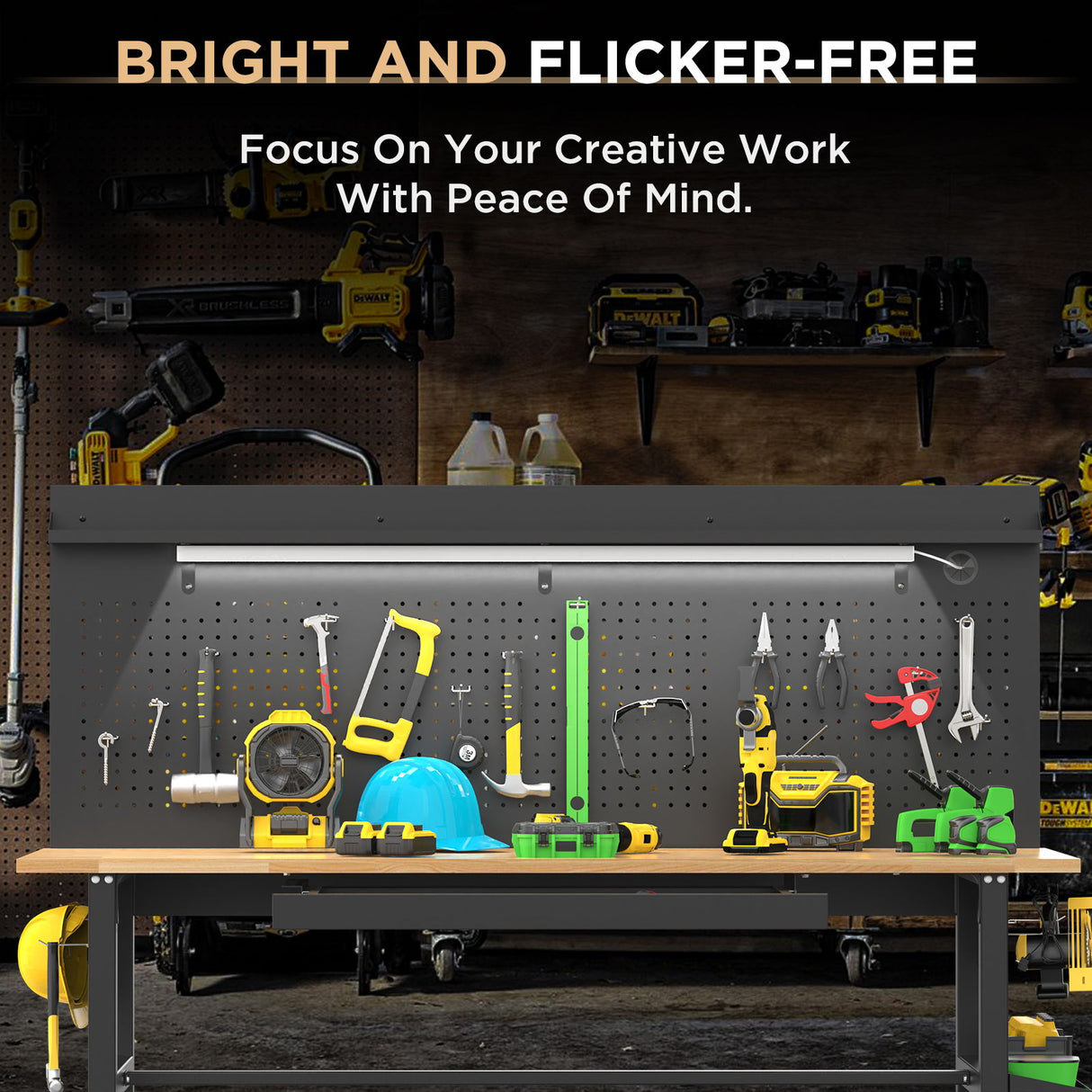 Adjustable Height Workbench, Includes Drawers, Power Outlet, LED Light, Wheels Or Leveling Feet - Black