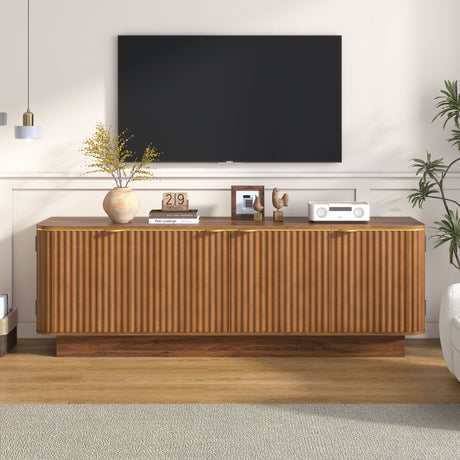 TV Stand, Fluted Media Console With Adjustable Shelves And Cable Holes