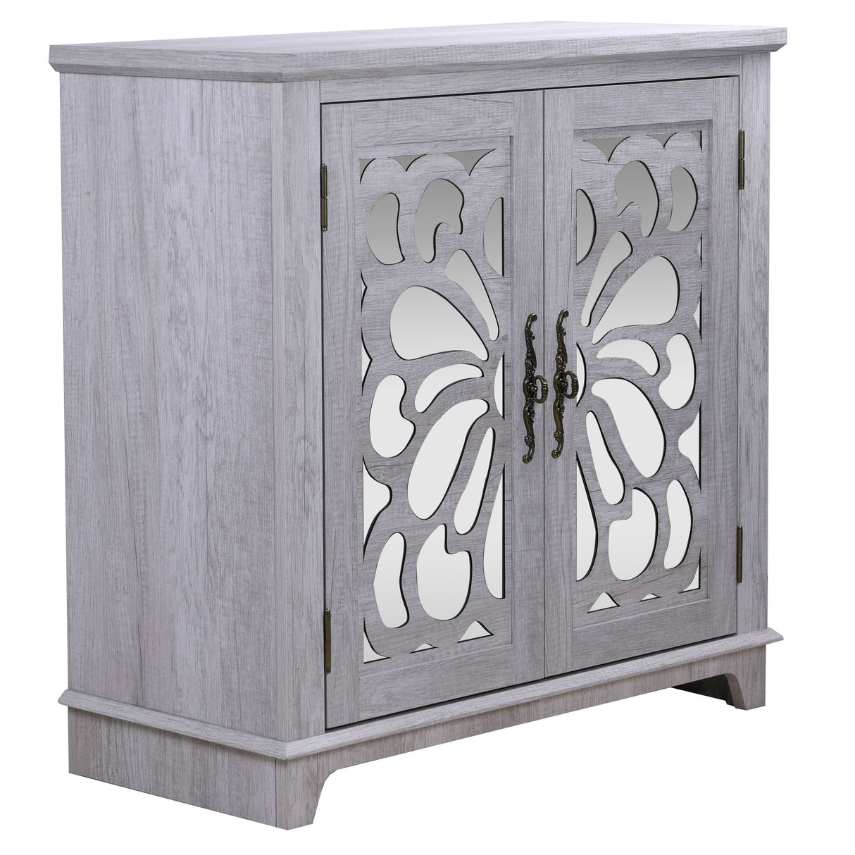Elegant Sideboard With 2 Acrylic Mirrored Doors, Adjustable Shelf Storage