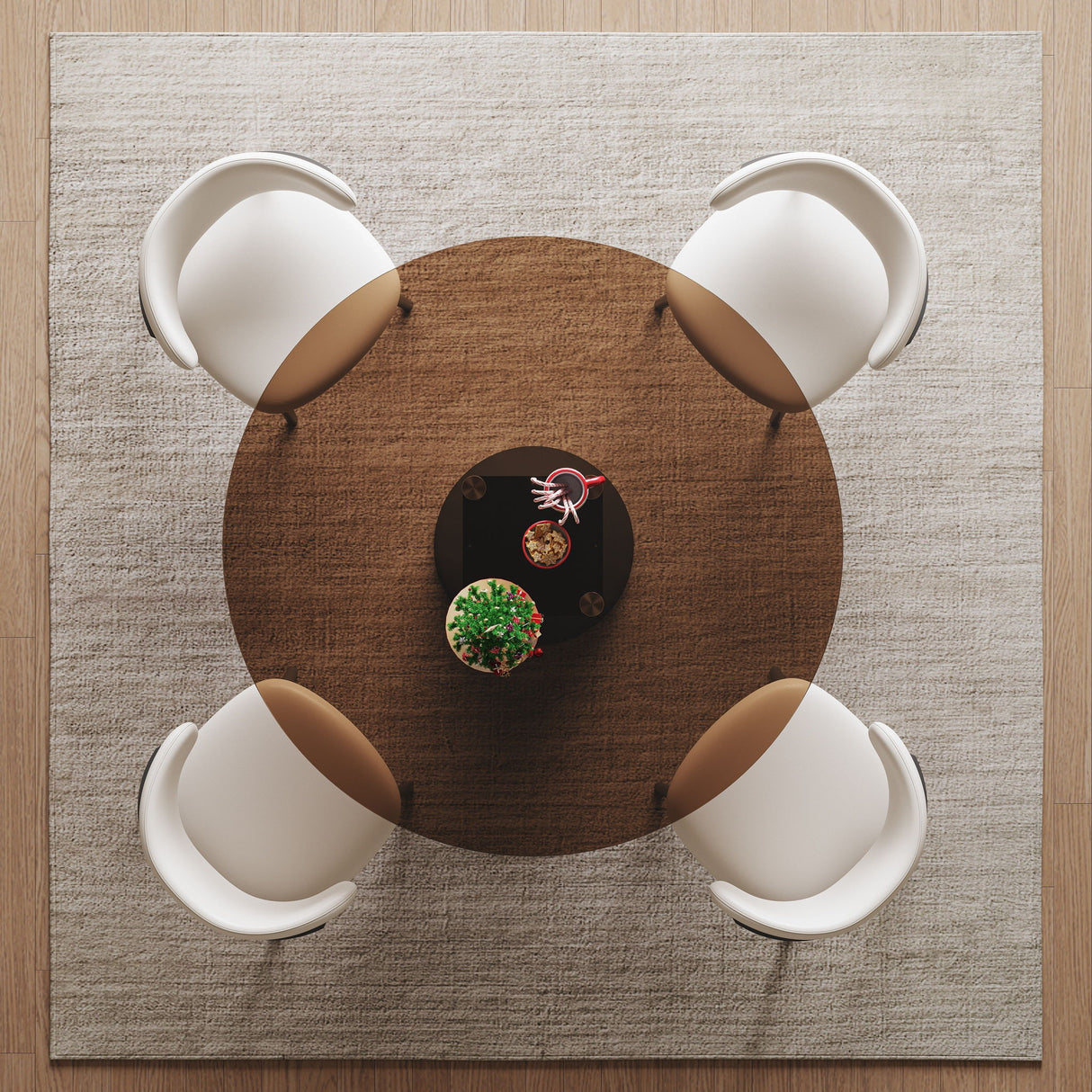 Round Dining Table With Tempered Glass Top - Black / Brown