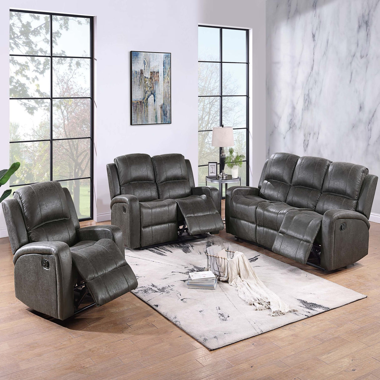 Modern Living Room Set With Square Armrest, Cushion Backrest