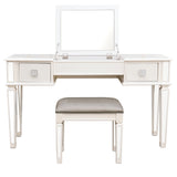 Mirrored Vanity Desk With Drawers And Stool, Flip Up Dressing Table Set For Makeup Room