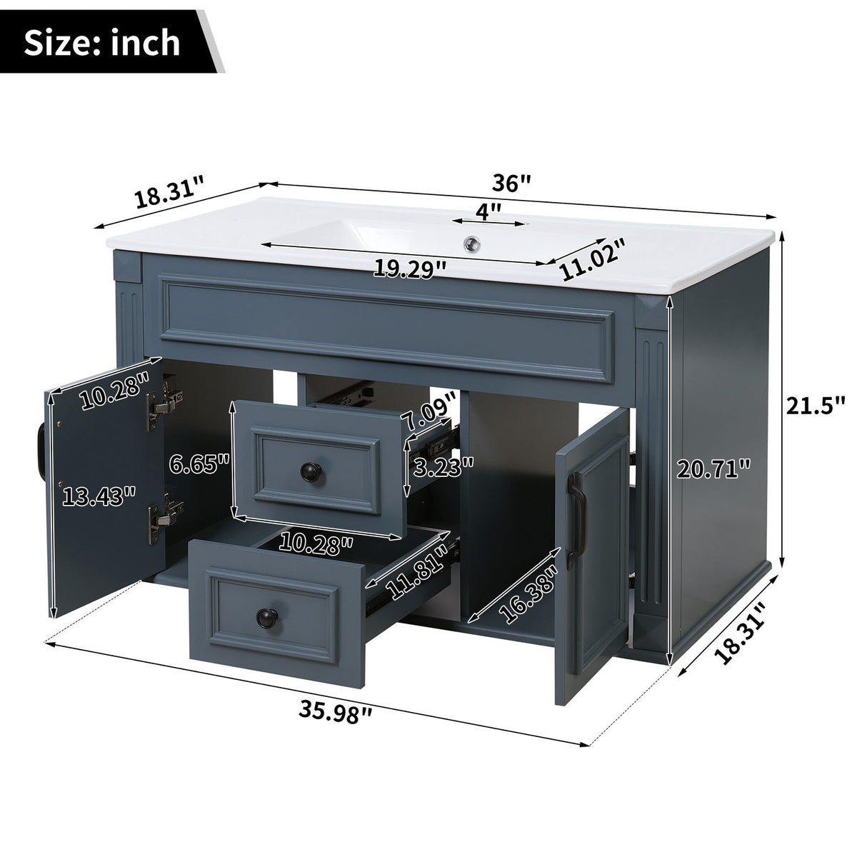 French Simple Style Wall Mounted Bathroom Cabinet With Sink