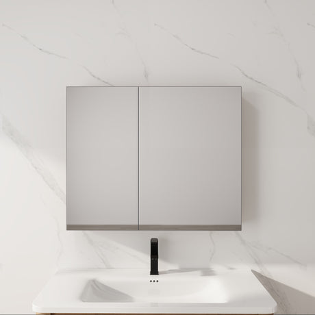 33.56" Wall Mounted Bathroom Cabinet With Adjustable Shelves - Imitative Oak