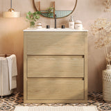 Freestanding Bathroom Vanity With Ceramic Sink, 2 Full Extension Drawers