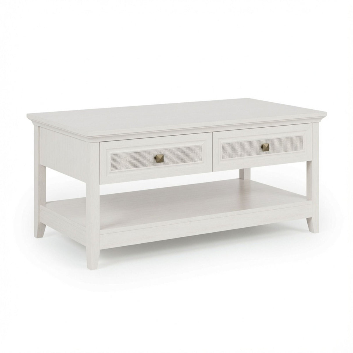 Coffee Table With Drawers & Storage Shelf - White