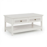 Coffee Table With Drawers & Storage Shelf - White