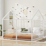 Metal Twin Size House Platform Beds 2 Shared Beds - Antique White