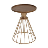 Hollow - Edge Retro Art Pine Side Table With Antique And Natural Color, Iron And Pine Construction - Antique Gold / Natural