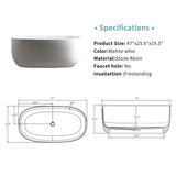 Independent Solid Surface Resin Stone Bathtub, A Modern Designed Independent Bathtub With Pop-Up Drainage And Overflow Pipes, Suitable For Small Households - Matte White